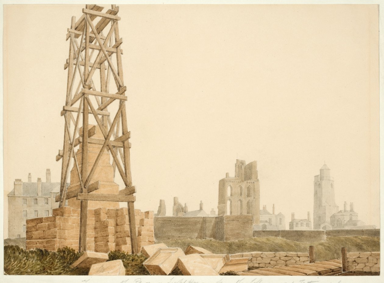 Tynemouth Priory i latarnia morska z Collingwood Memorial autorstwa English School