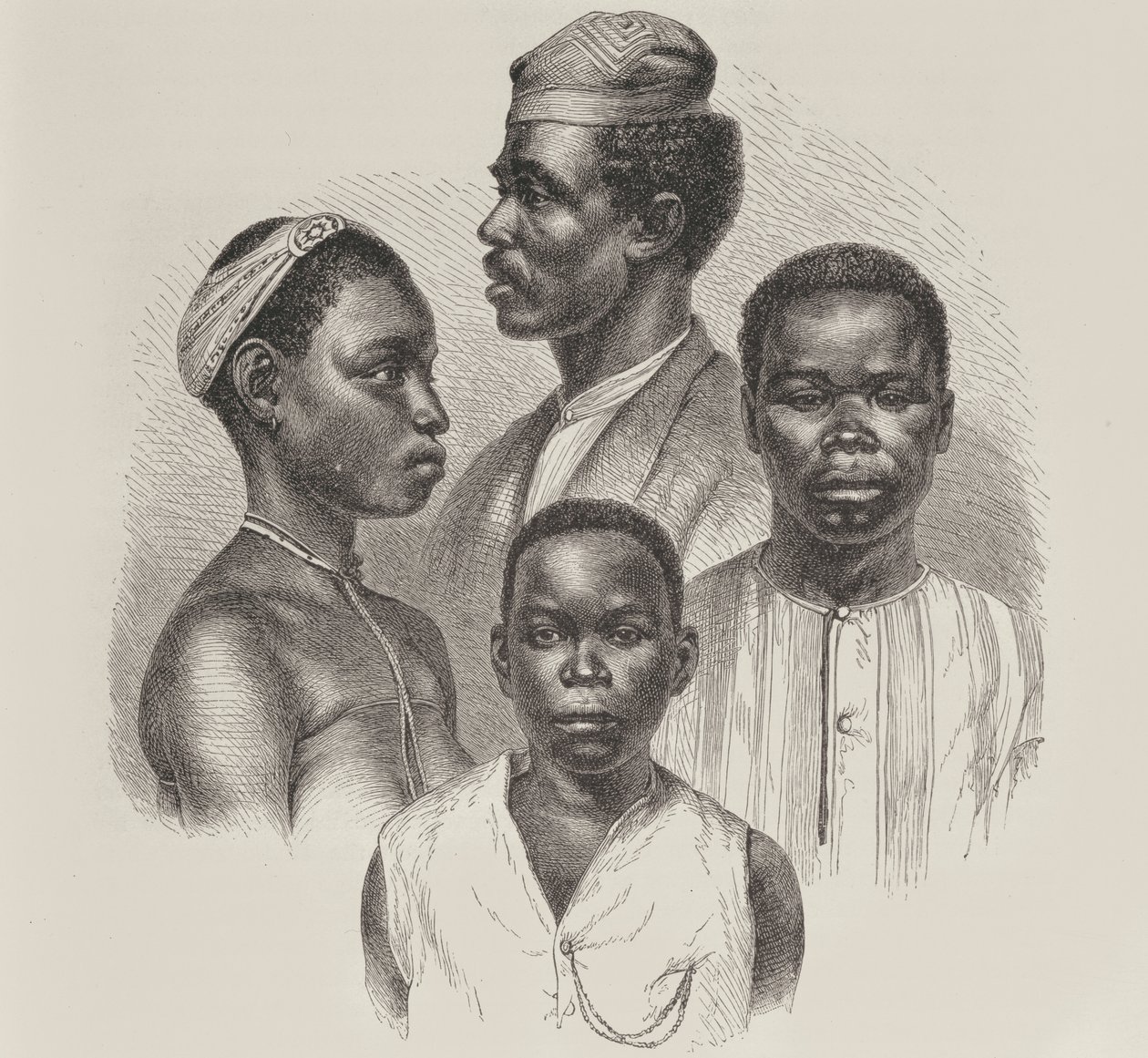 Typy z Wybrzeża Loango, z Historii Ludzkości, tom III, autorstwa prof. Friedricha Ratzela, 1898 autorstwa English School