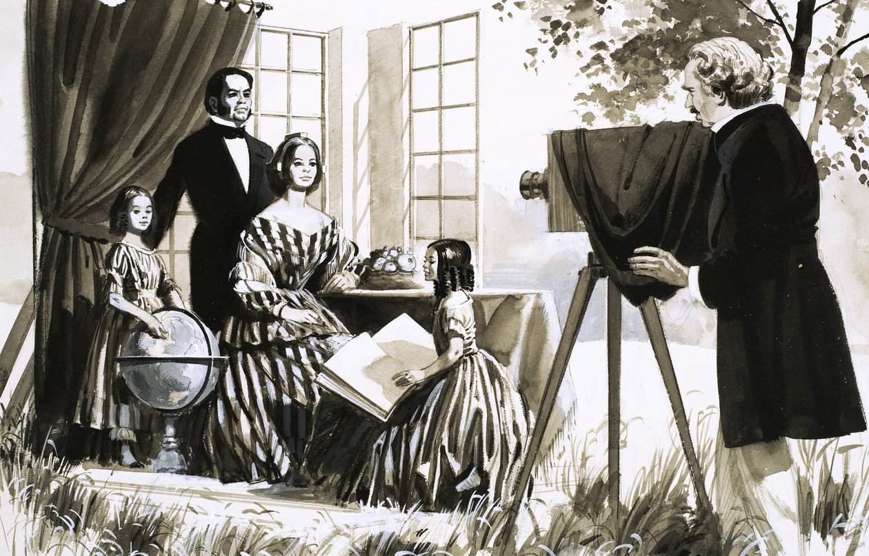 Niezidentyfikowana rodzina podczas fotografowania autorstwa English School