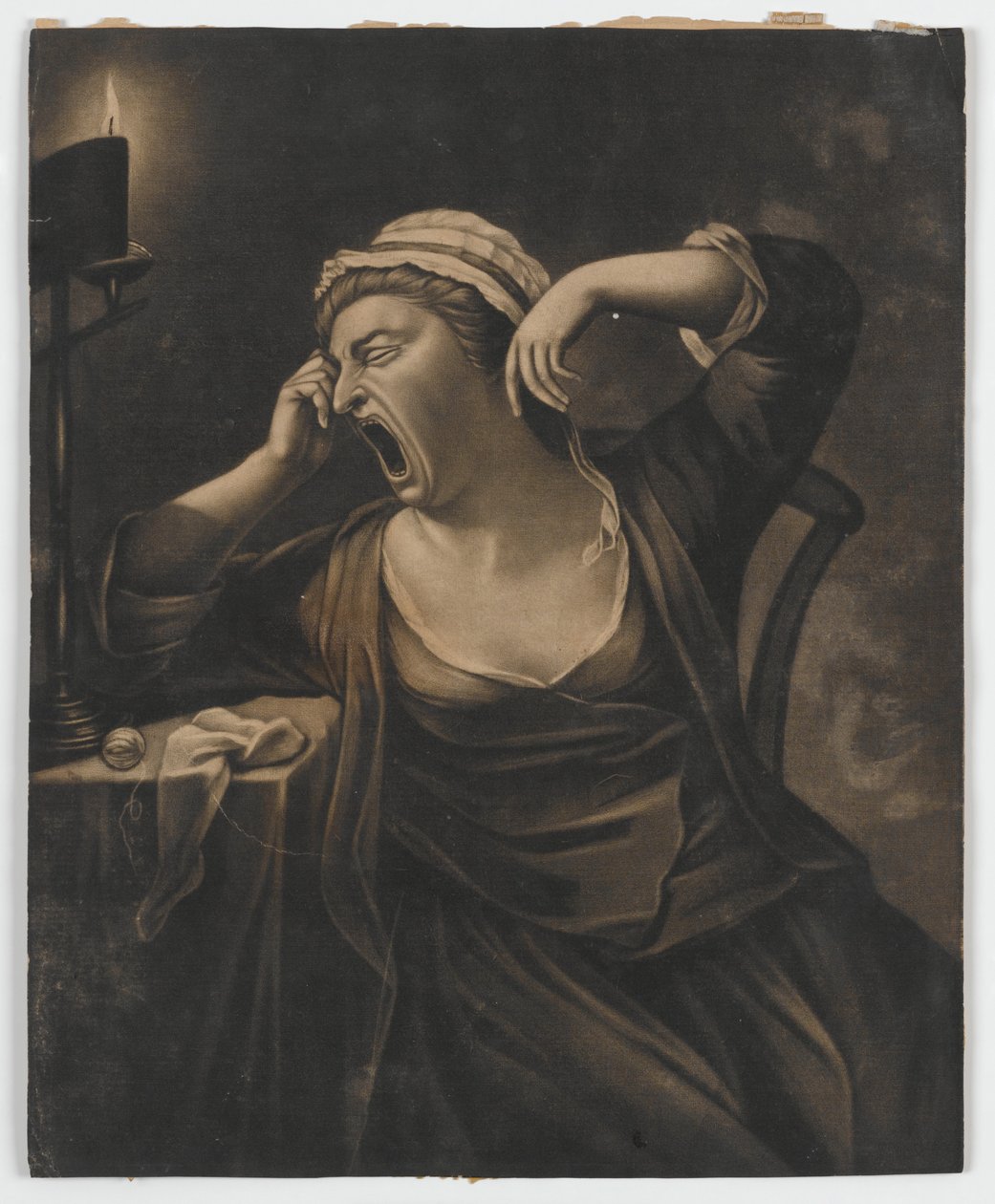 Bez tytułu (kobieta ziewa), ok. 1780 (mezzotinta) autorstwa English School