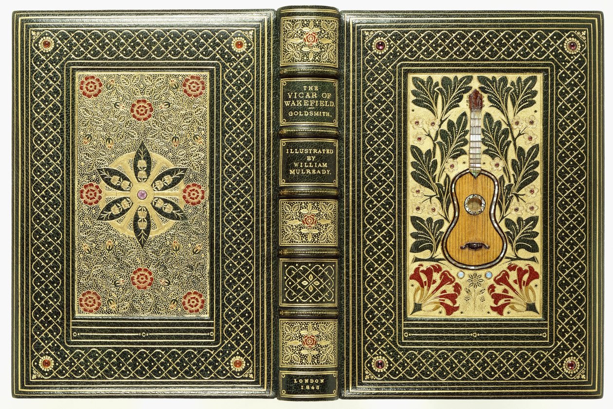 Górna i dolna okładka, z motywami gitarowymi i kwiatowymi, 1843 autorstwa English School