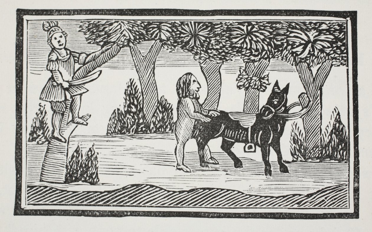 Valentine i Orson, ilustracja z książki rozdziałów XVIII wieku autorstwa Johna Ashtona, wyd. 1882 autorstwa English School