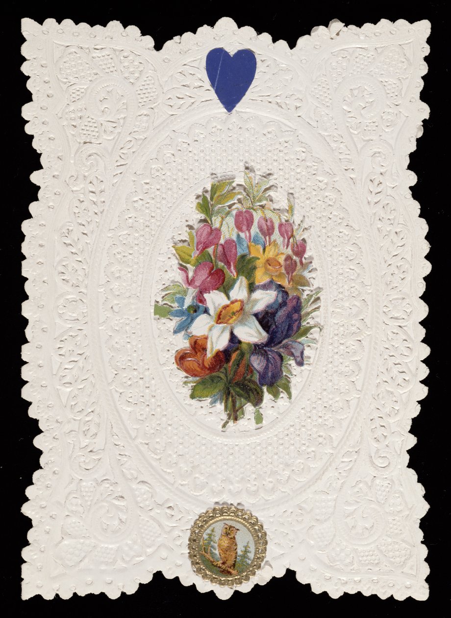 Kartka walentynkowa przedstawiająca kwiaty, ok. 1840 (kolor lito na papierze) autorstwa English School