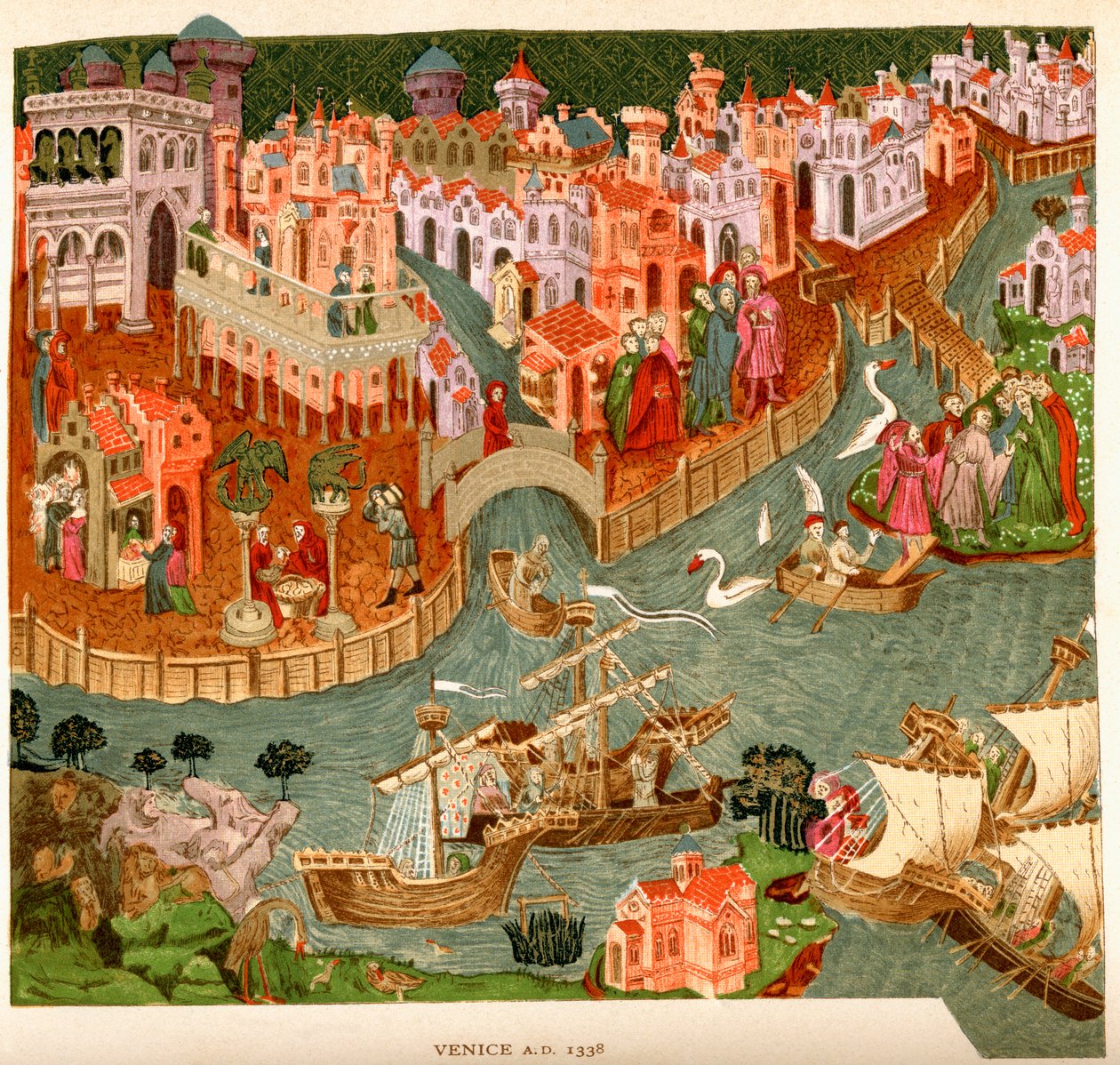 Wenecja, 1338, według rękopisu w Bibliotece Bodleian, z „Krótkiej historii ludu angielskiego” J.R. Greena, opublikowanej w 1893 r. autorstwa English School