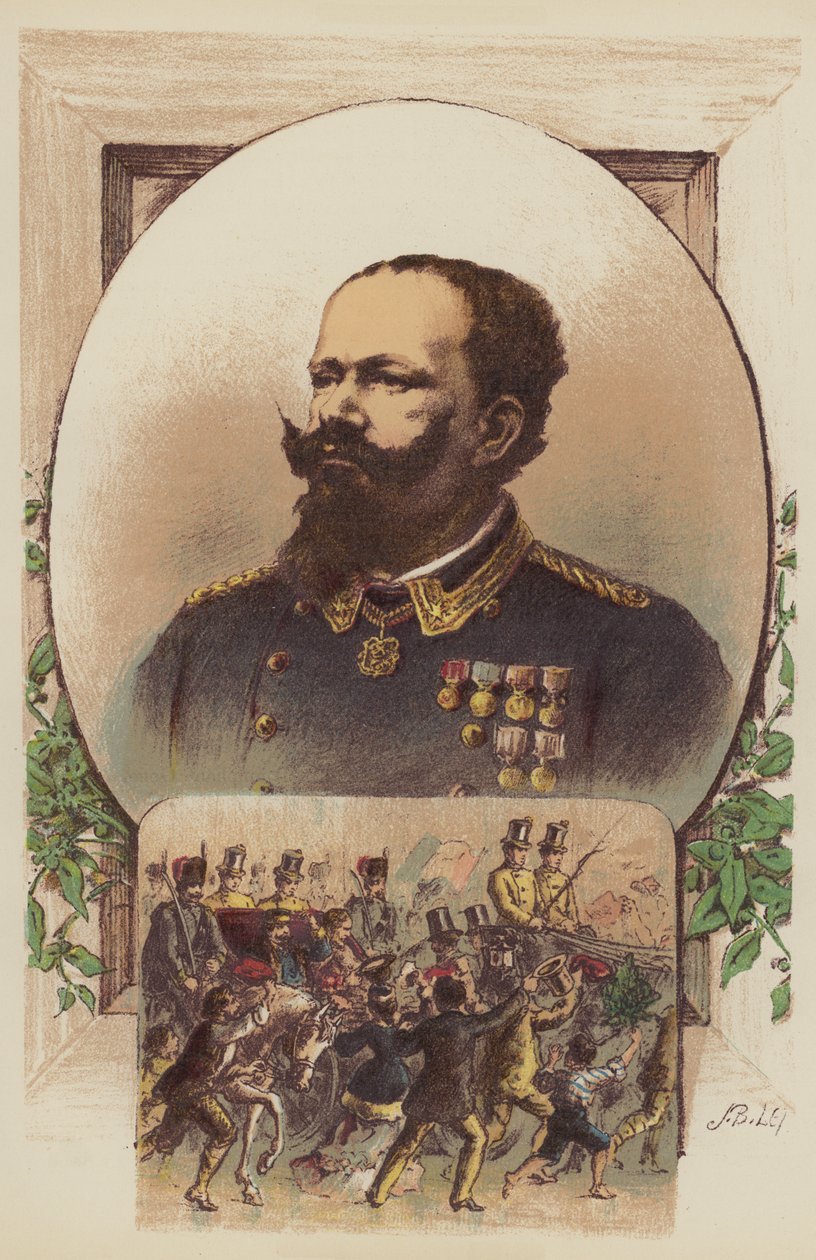 Wiktor Emmanuel, Garibaldi i król w Neapolu (kolorowa litografia) autorstwa English School