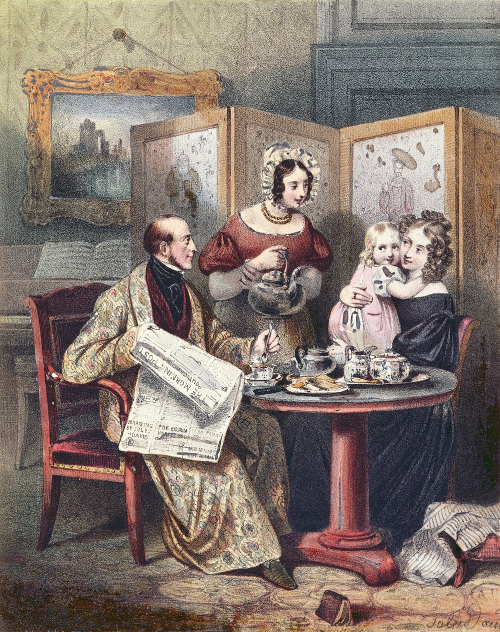 Wiktoriańska rodzina przy śniadaniu, ok. 1840 autorstwa English School