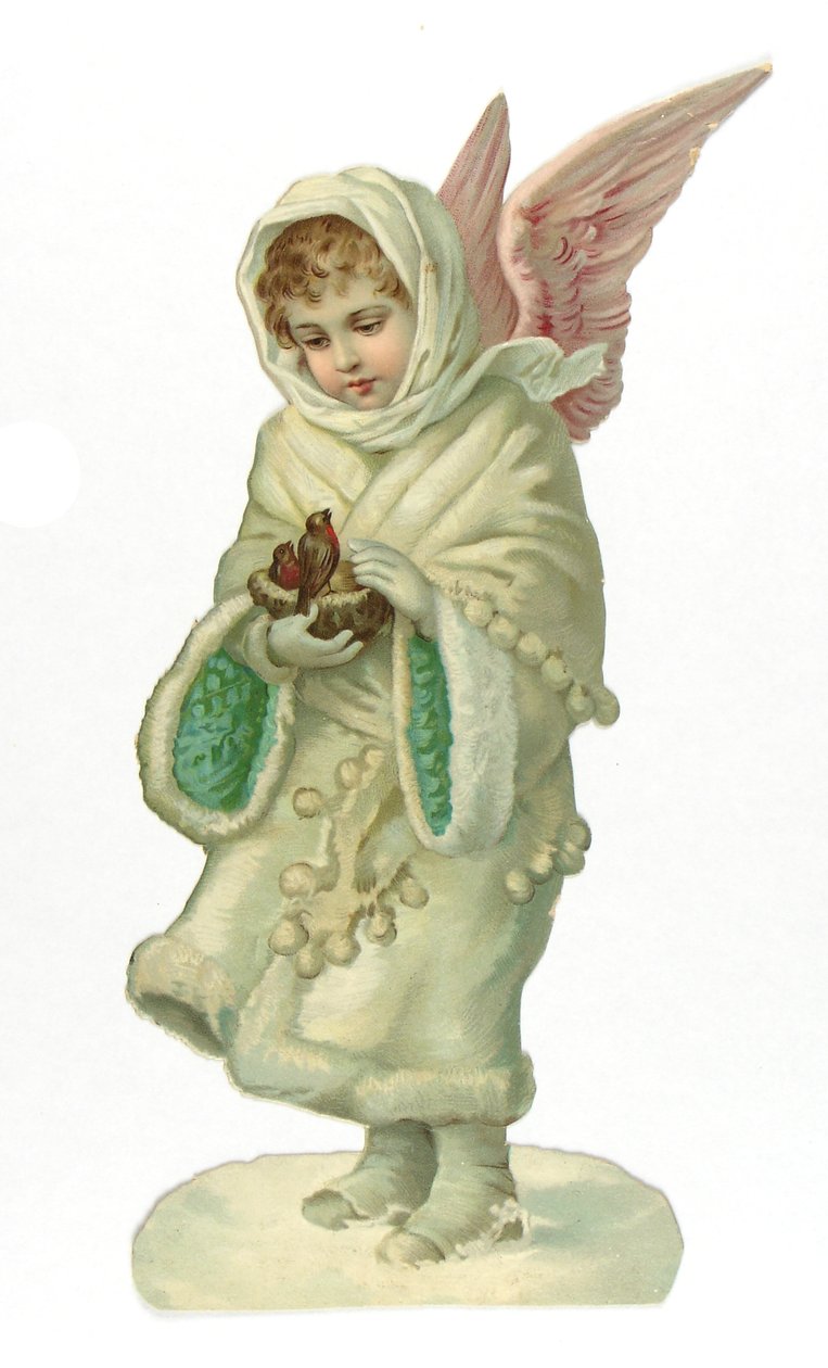 Wiktoriański papierowy relief uskrzydlonego dziecka autorstwa English School