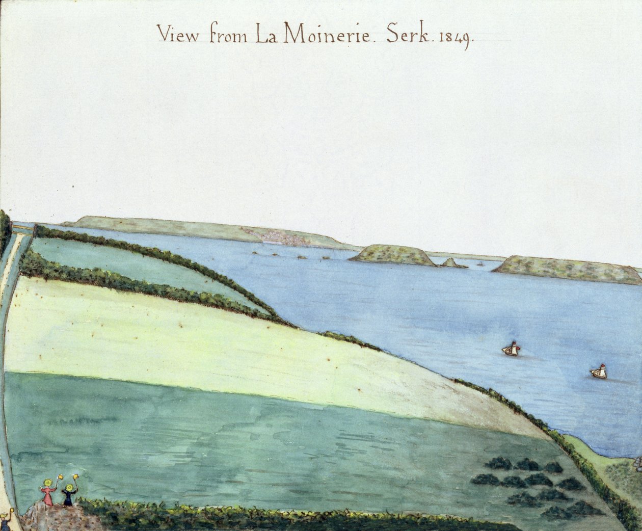 Widok z la Moinerie, Serk, 1849 (wc na papierze) autorstwa English School