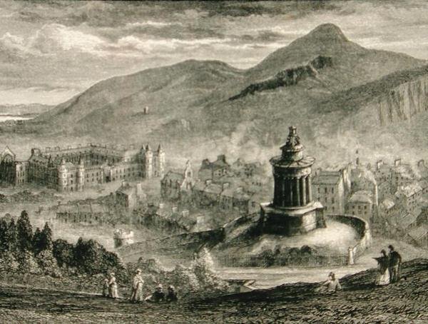 Widok z pomnika Burnsa, Calton Hill, Edynburg w ok. 1880 r., ze „Scottish Pictures” opublikowanego przez Towarzystwo Religijne Traktu autorstwa English School
