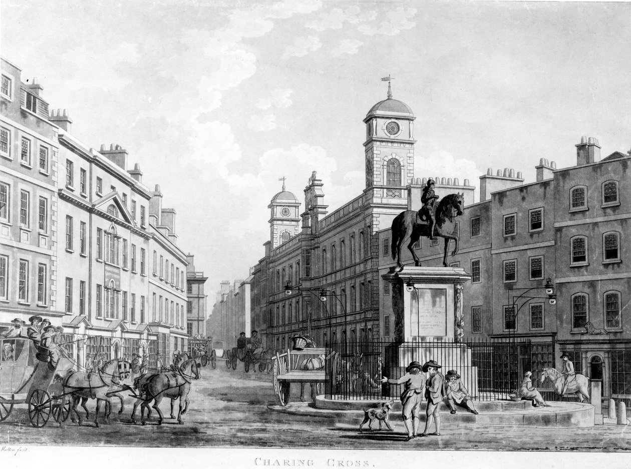 Widok w Charing Cross w kierunku Northumberland House, 1795 autorstwa English School