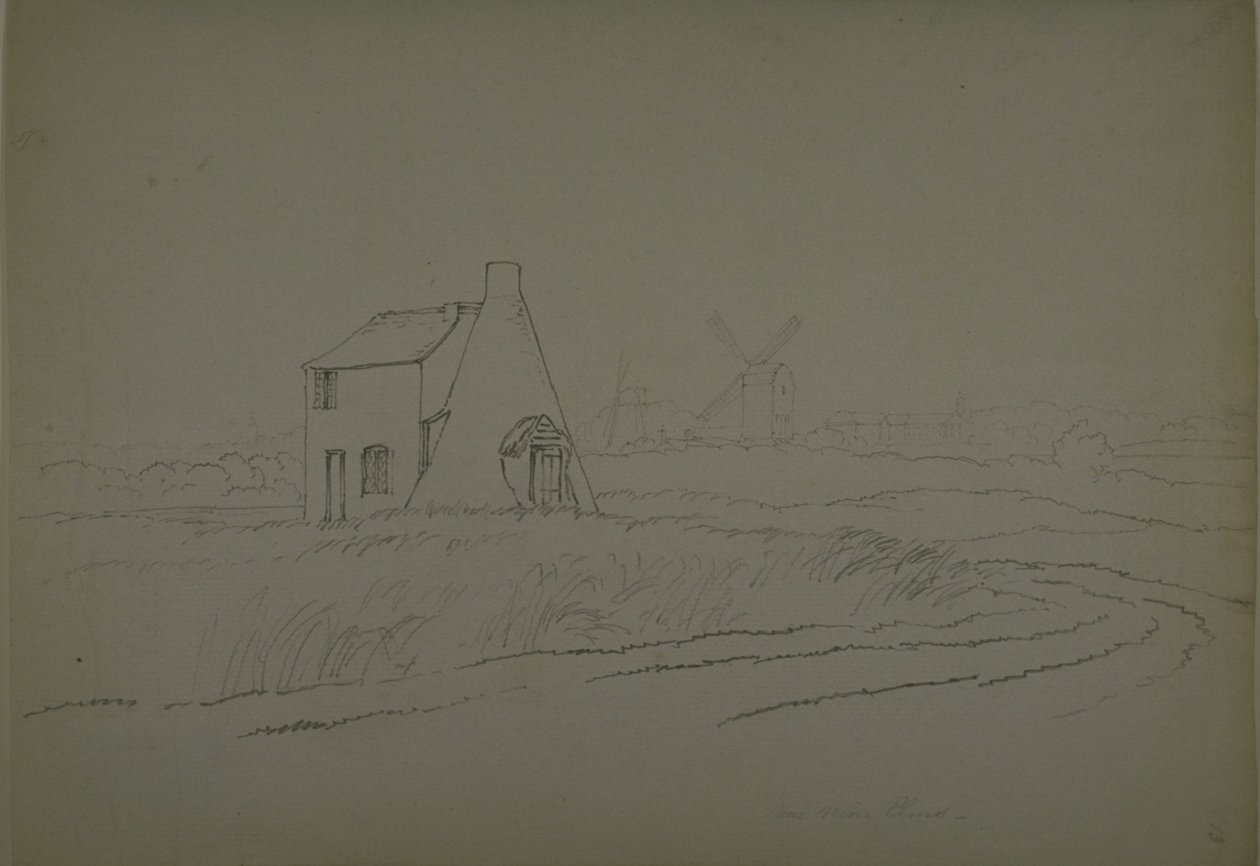 Widok w pobliżu Nine Elms, Vauxhall, ok. 1810 (ołówek na papierze) autorstwa English School