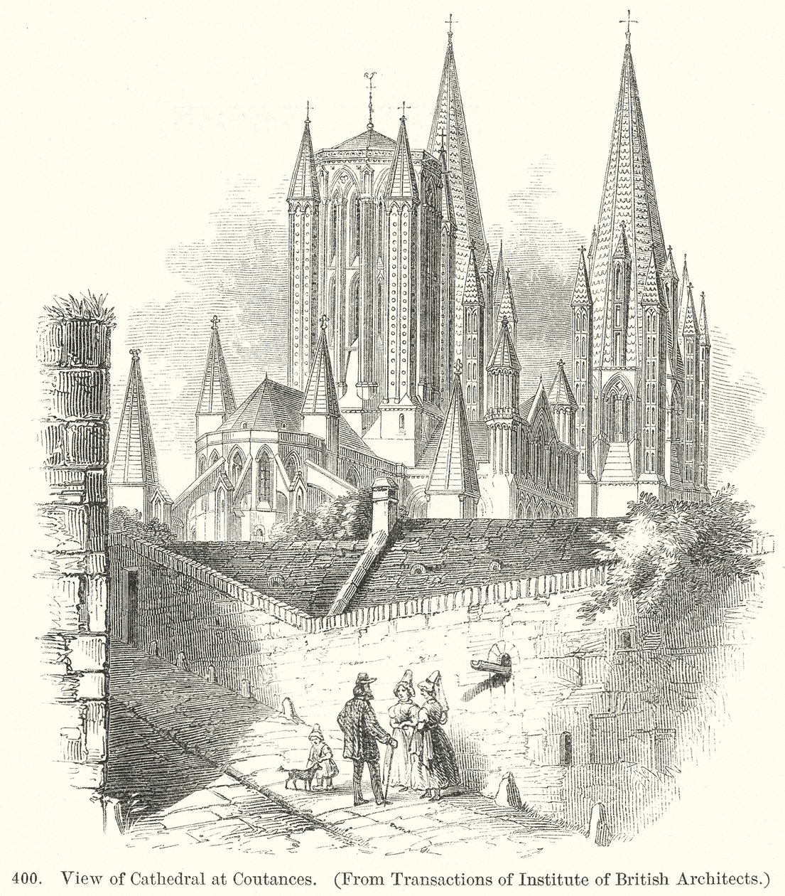 Widok katedry w Coutances (grawerunek) autorstwa English School