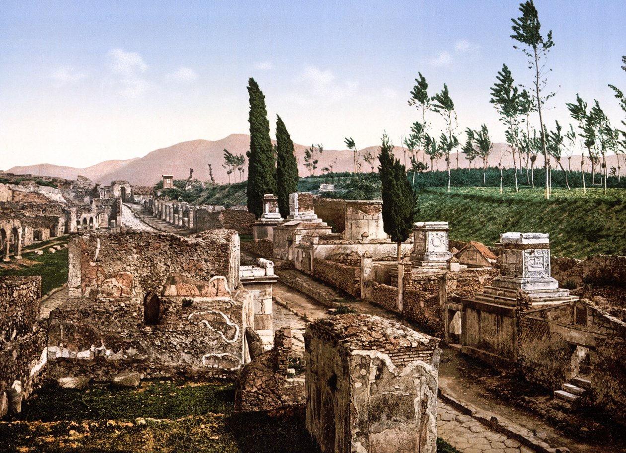 Widok na Pompeje (zdjęcie ręcznie kolorowane) autorstwa English School