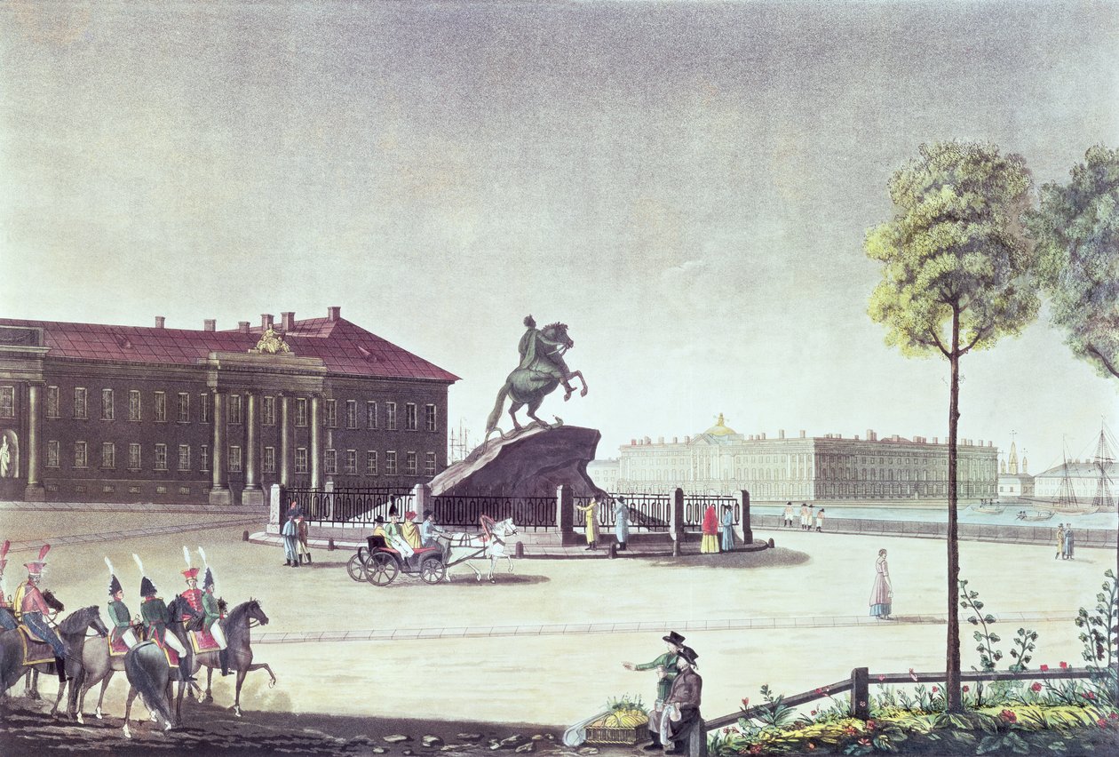Widok St.Peter the Great Square i St.Petersburg Senat, wyd. Boyer, Londyn 1815 (kolor lito) autorstwa English School