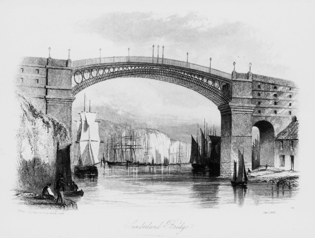 Widok na most Sunderland, 1841 autorstwa English School