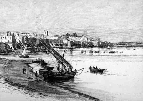 Widok Taranto, Włochy, z „Malowniczego Morza Śródziemnego”, tom 3, wydanego przez Cassell and Co. Ltd. autorstwa English School