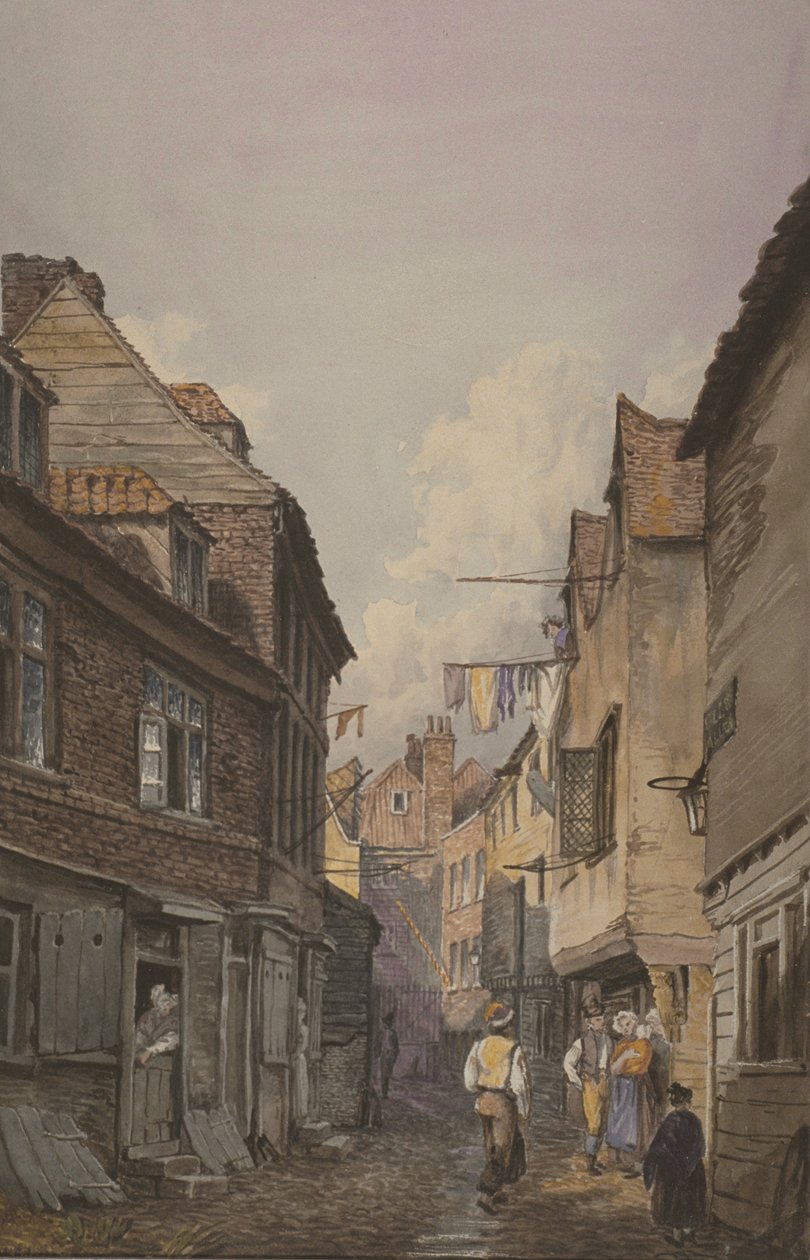 Widok postaci w Glean Alley, Bermondsey, ok. 1825 (wc na papierze) autorstwa English School