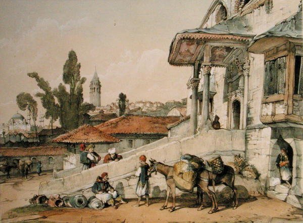 Widok dystryktu Galata, początek XIX wieku (pióro i atrament na papierze) autorstwa English School