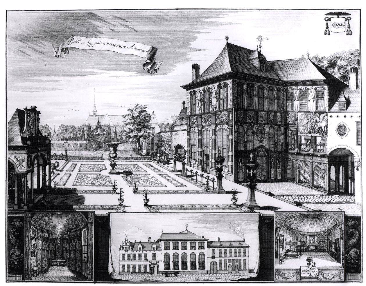 Widok domu Hilwerue należącego do Petera Paula Rubensa (1577-1640) 1692 (rycina) (zdjęcie bw) autorstwa English School