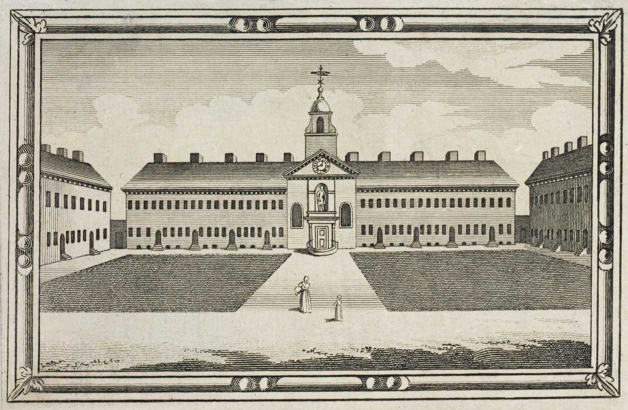 Widok przytułków Ironmongers Company, Kingsland Road, Hackney, ok. 1820 r. autorstwa English School
