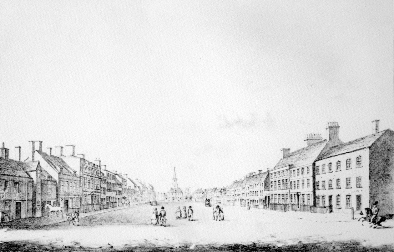 Widok na główną ulicę Stockton w hrabstwie Durham, 1796 autorstwa English School