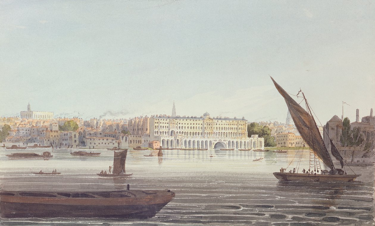 Widok na front New Somerset House, od strony Bankside, 1796 autorstwa English School