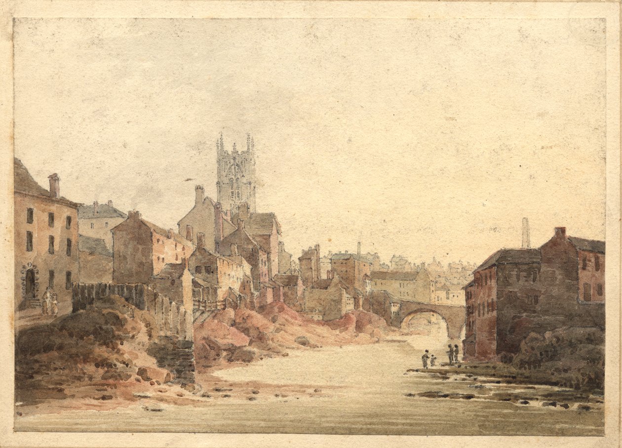 Widok na rzekę Irwell, Manchester, ok. 1820-30 (wc na papierze) autorstwa English School