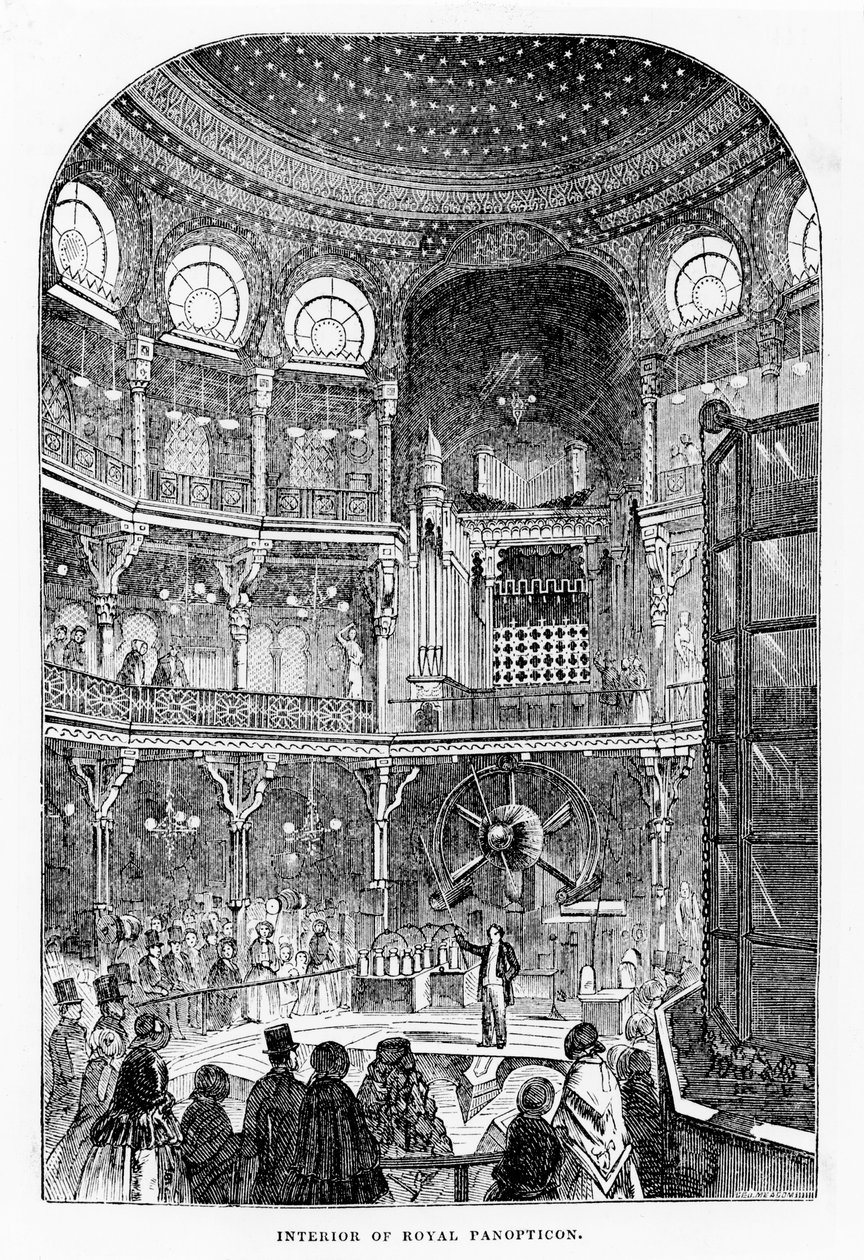 Widok Królewskiego Panoptykonu Nauki i Sztuki, ok. 1855 (litografia) autorstwa English School