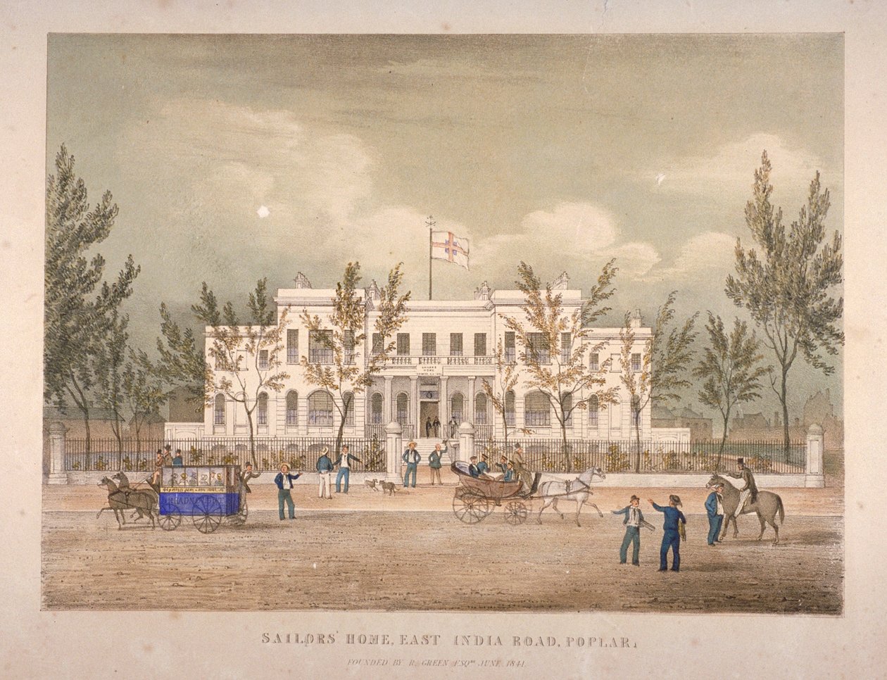 Widok Domu Żeglarzy na East India Dock Road, Topola, Londyn, 1841 autorstwa English School
