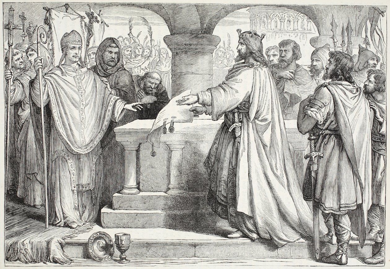 Wizyta Karola Wielkiego u papieża, ilustracja z Historii protestantyzmu Jamesa Aitkena Wylie (1808-1890), wyd. 1878 autorstwa English School
