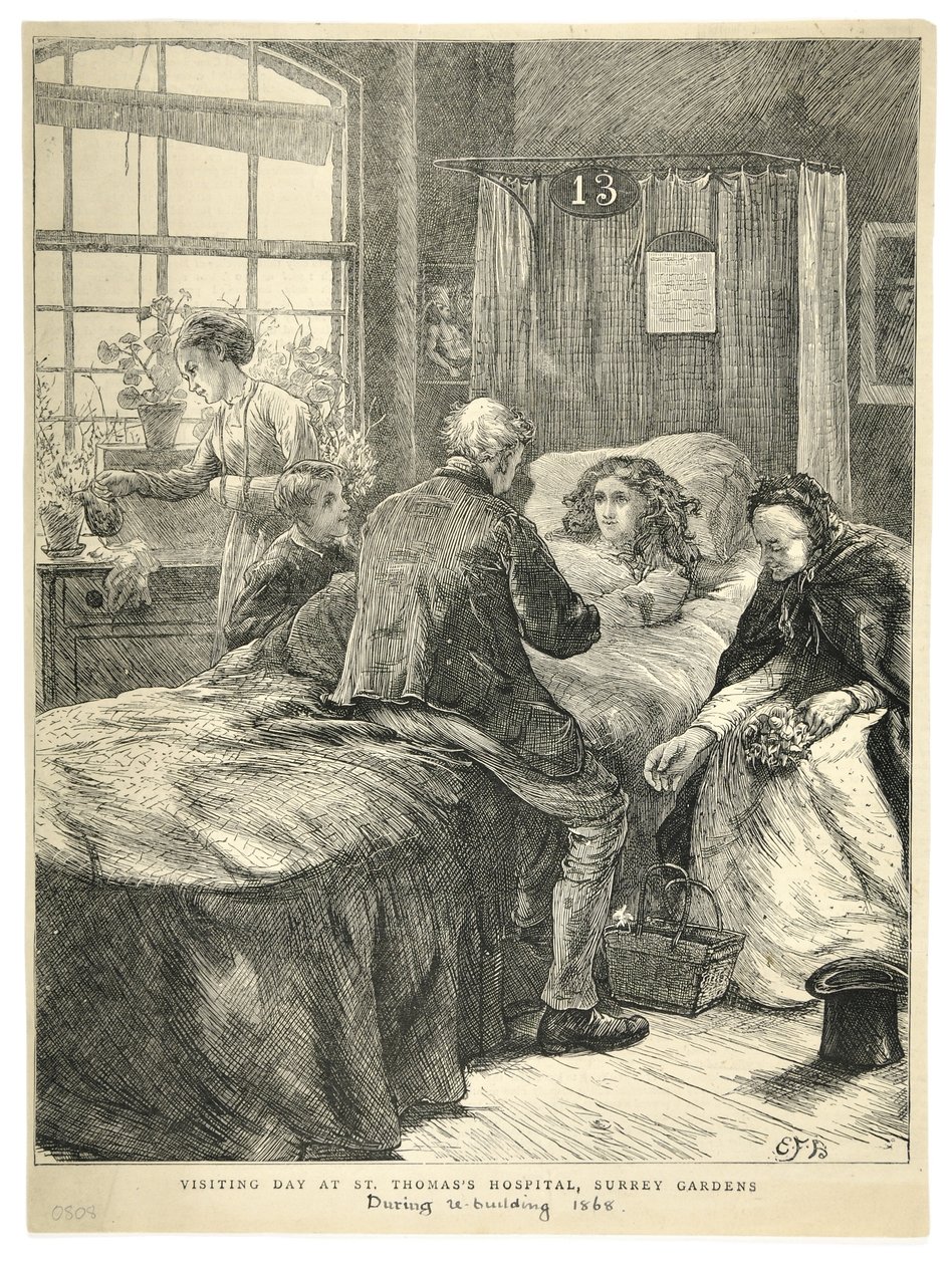 Dzień odwiedzin w szpitalu św. Tomasza w Surrey Gardens, z „The Illustrated London News” autorstwa English School