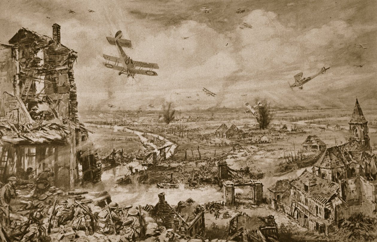 Wyraziste wrażenie zaciekłej walki o Armentieres w kwietniu 1918, 1918-19 autorstwa English School