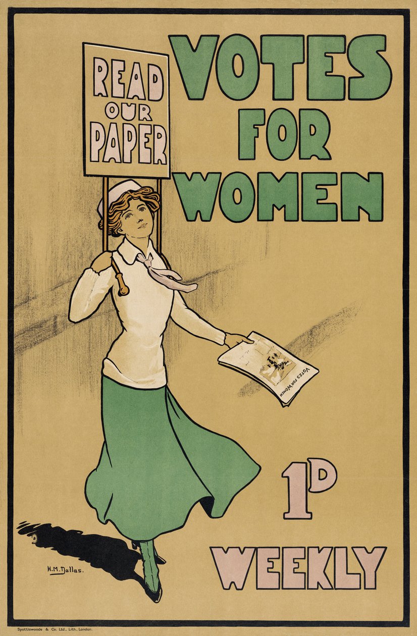 Głosy dla kobiet, z The Suffragette, wyd. 1912 (kolorowa litografia) autorstwa English School
