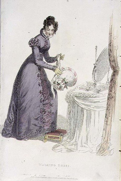 Walking Dress, talerz z modą z Repozytorium Sztuki Ackermanna, wyd. 1822 (grawerowanie) autorstwa English School