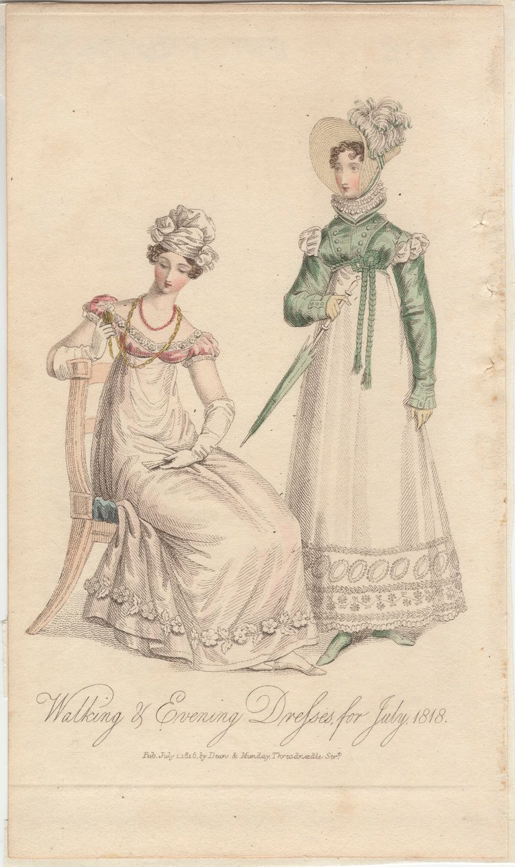 Stroje spacerowe i wieczorowe na lipiec 1818 r., opublikowane przez Dean  Munday autorstwa English School