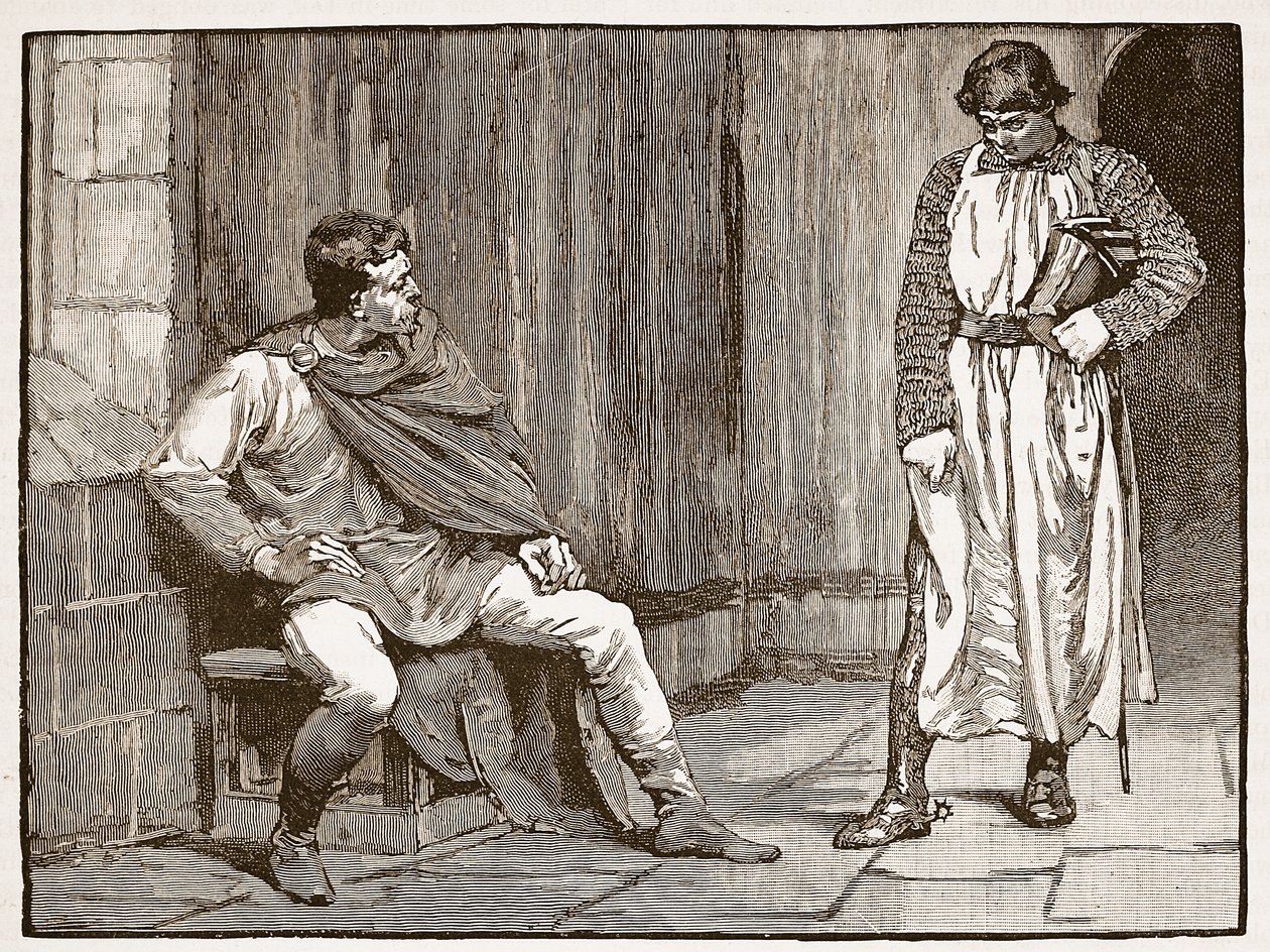 Spowiedź Waltheofa, ilustracja z Ilustrowanej Historii Anglii Cassella (zdjęcie w sepii) autorstwa English School