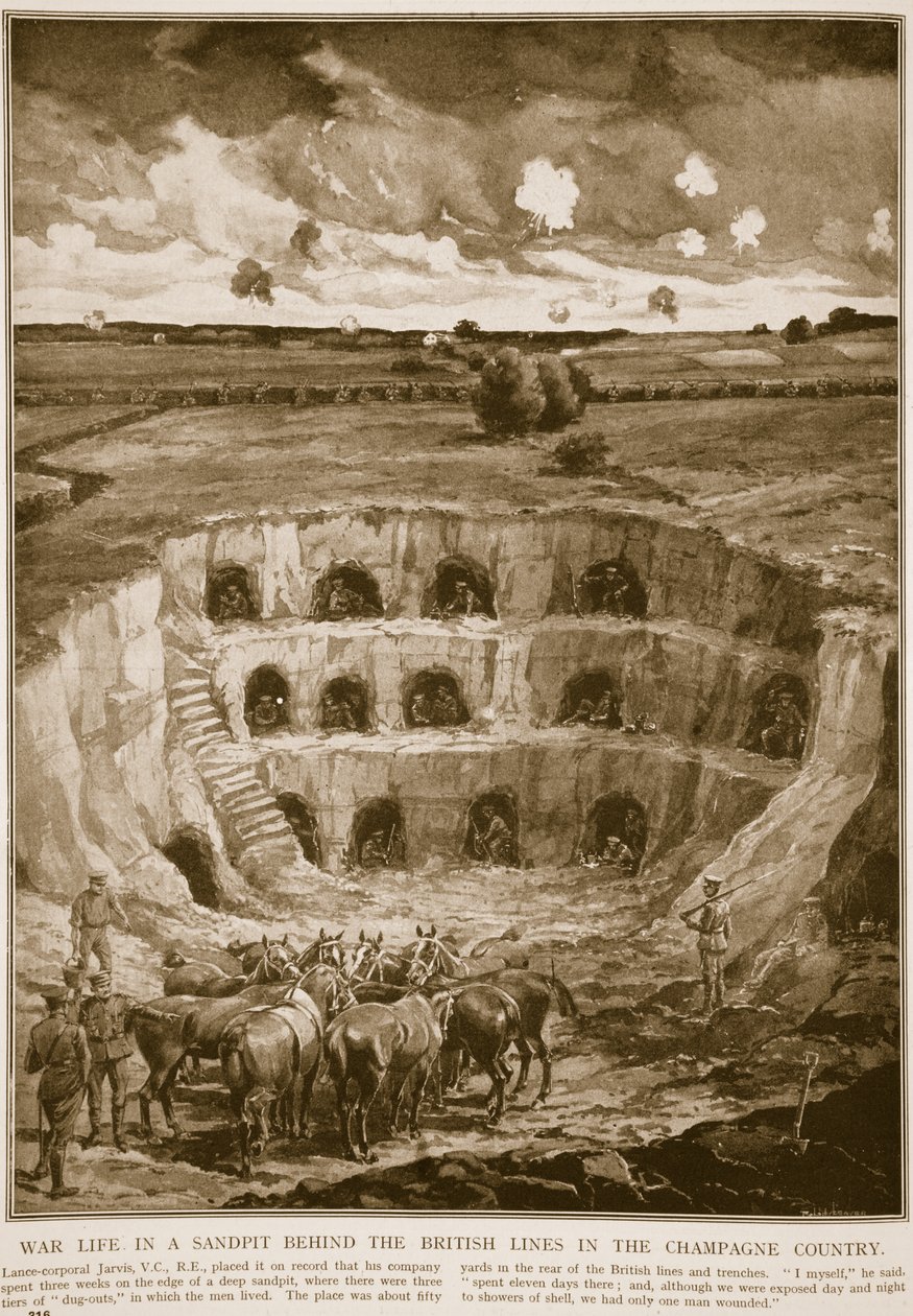 Życie wojenne w piaskownicy za liniami brytyjskimi w kraju Szampanii, 1914-19 autorstwa English School
