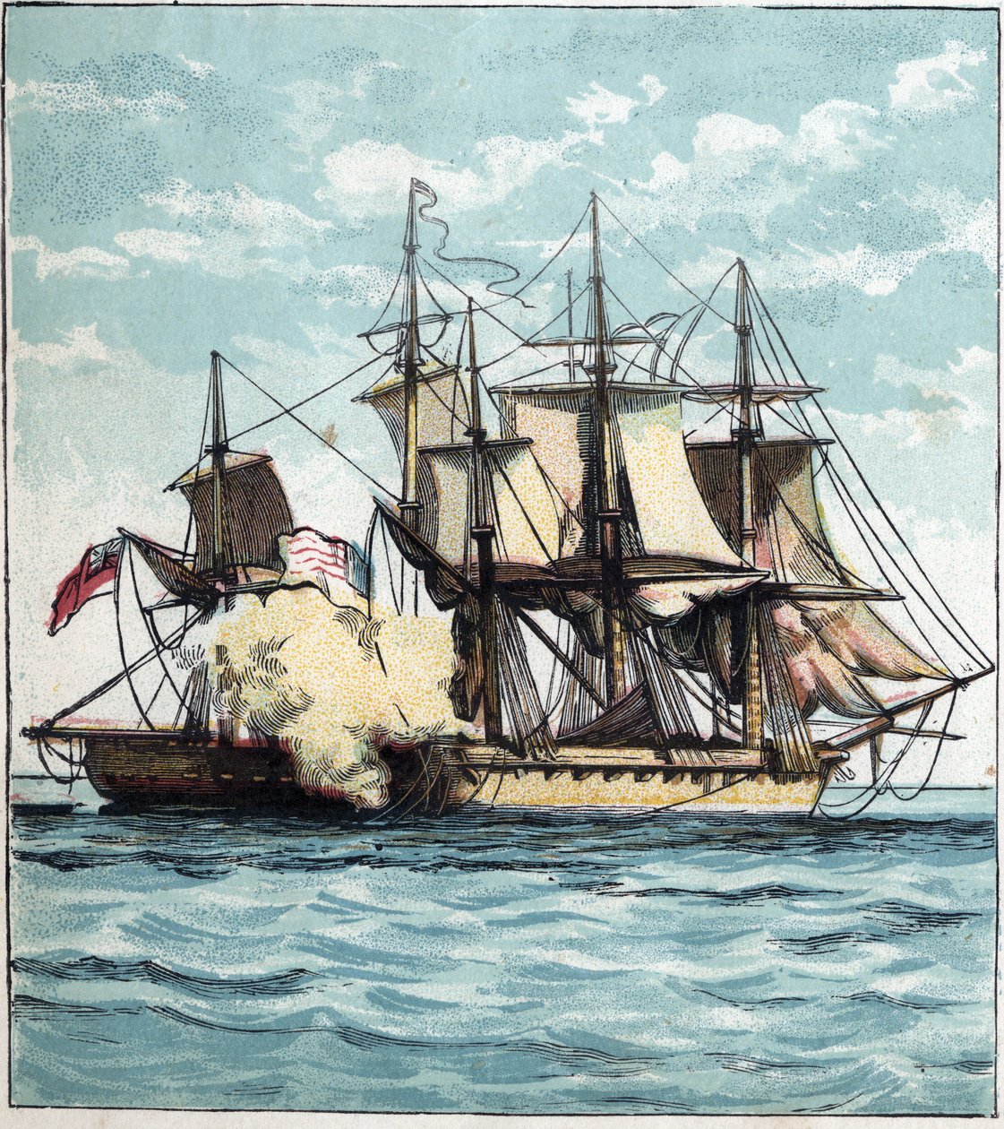 Wojna 1812 między Stanami Zjednoczonymi a Wielką Brytanią: fregata Chesapeake podczas bitwy morskiej z brytyjską fregatą „Shannon” w dniu 1 czerwca 1813 r. u wybrzeży Bostonu. „Chesapeake i Shannon” autorstwa English School