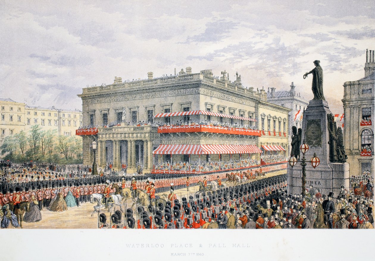 Waterloo Place i Pall Mall, z Pomnika małżeństwa Edwarda VII i Aleksandry z Danii, wyd. 1864 autorstwa English School