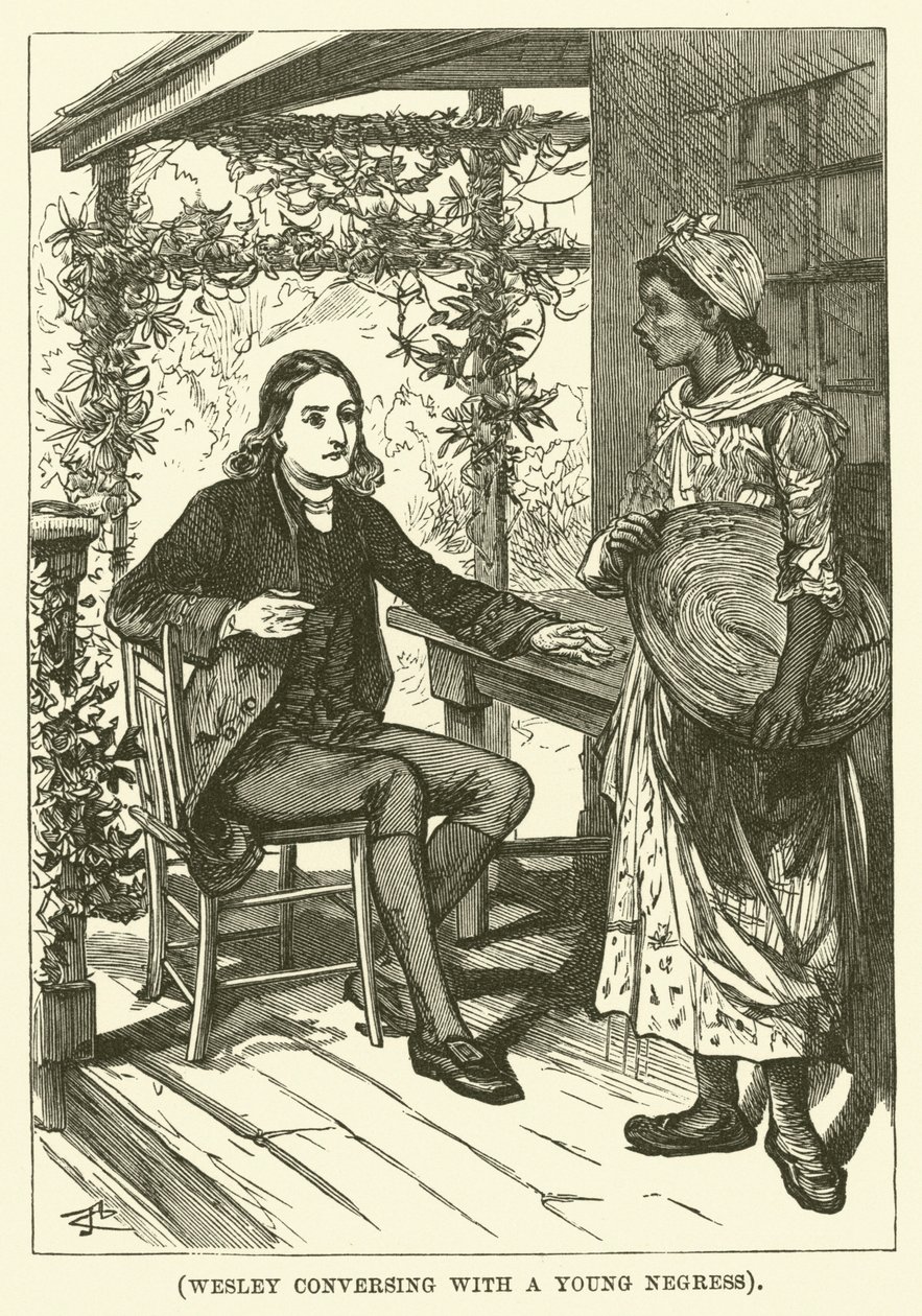 Wesley rozmawiający z młodą Murzynką (rycina) autorstwa English School