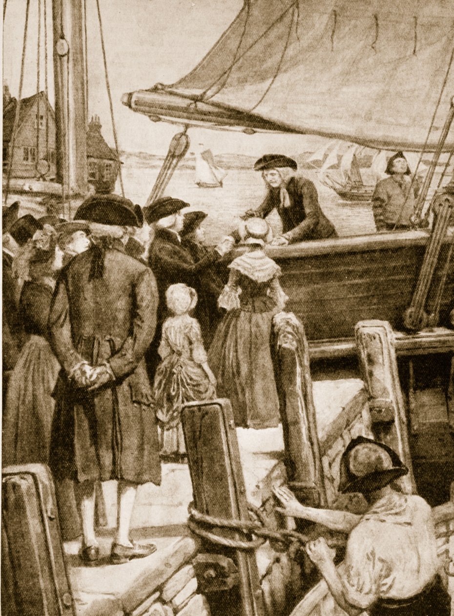 Wesley na pokładzie Prince of Wales w 1787 żegnając się z Irlandczykami autorstwa English School