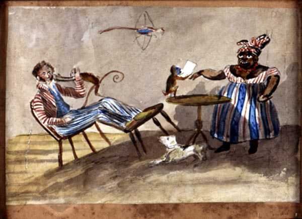 Scena domowa zachodnioindyjska, c.1835 (akwarela i tusz na papierze) autorstwa English School