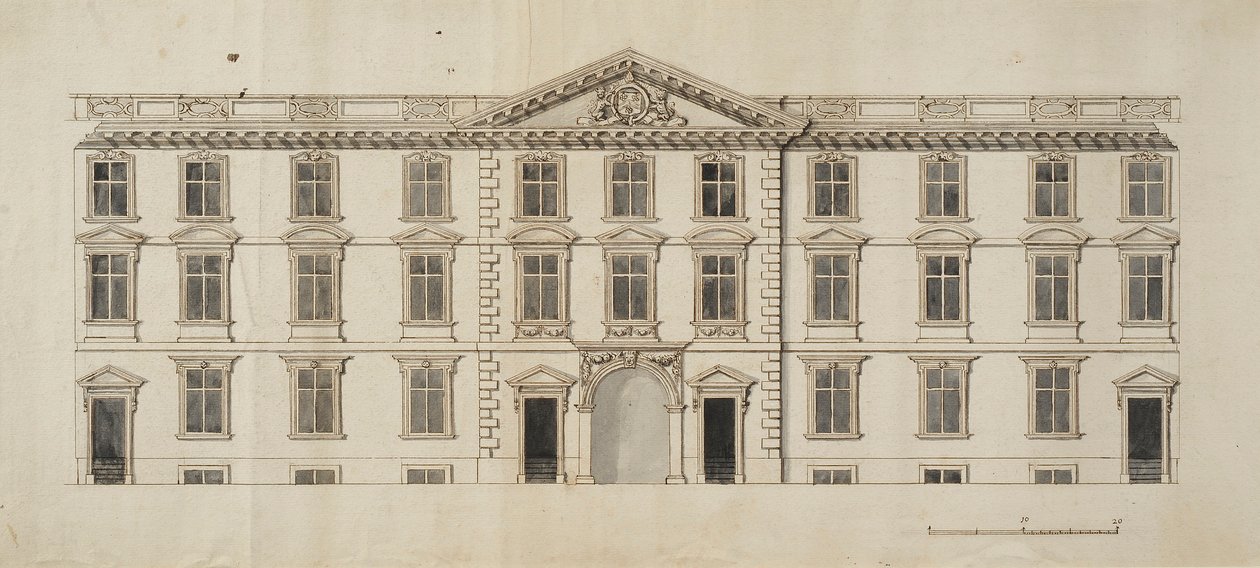 Zachodni front proponowanego nowego budynku Garden Quadrangle w New College, ok. 1680 (tusz i szare pranie na papierze) autorstwa English School