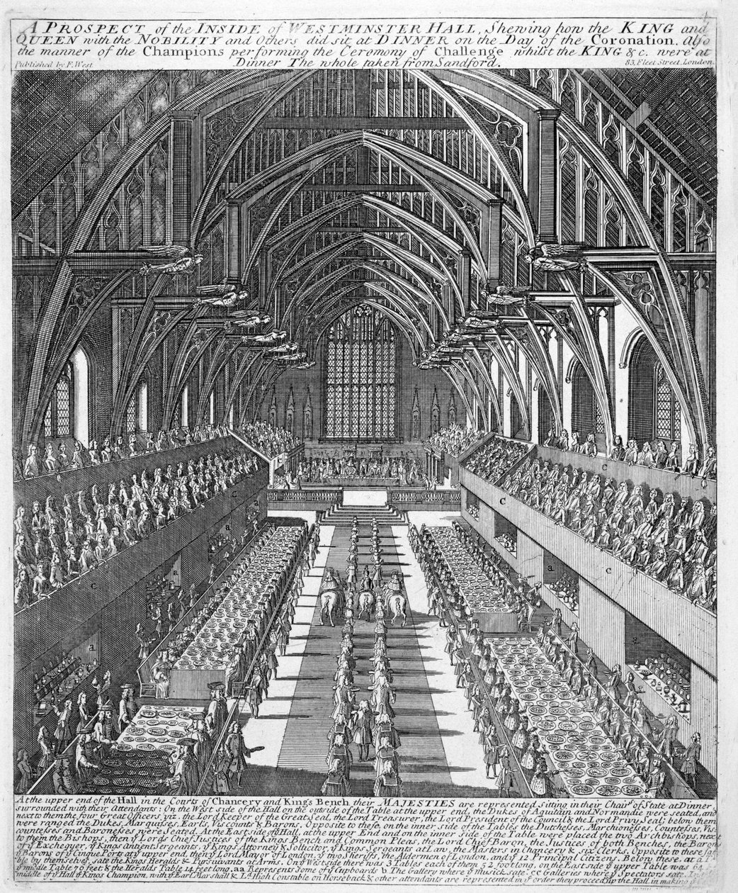 Westminster Hall podczas uroczystości po koronacji Jakuba II, 23 kwietnia 1685 autorstwa English School