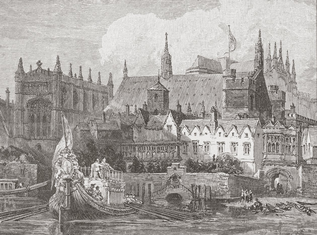 Westminster Hall widziany z Tamizy za panowania Karola I, ok. 1625-49 autorstwa English School