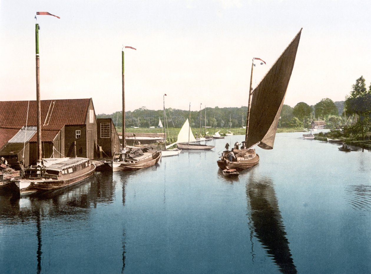 Wherry opuszcza Wroxham (zdjęcie ręcznie kolorowane) autorstwa English School