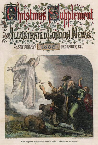 Podczas gdy pasterze obserwowali swoje stada nocą, z okładki Illustrated London News, dodatek bożonarodzeniowy, 1855 autorstwa English School