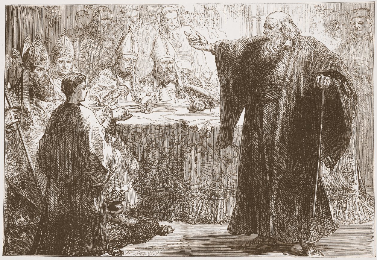 Wicliffe przed konwokacją w Oksfordzie, ilustracja z Historii protestantyzmu Jamesa Aitkena Wylie (1808-1890), wyd. 1878 autorstwa English School