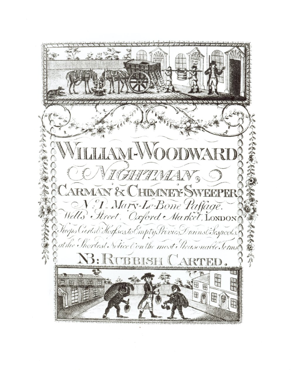 William Woodward, Nightman, Carman i kominiarz, Pasaż Mary-Le-Bone nr 1, Wells Street, Oxford Market, Londyn autorstwa English School