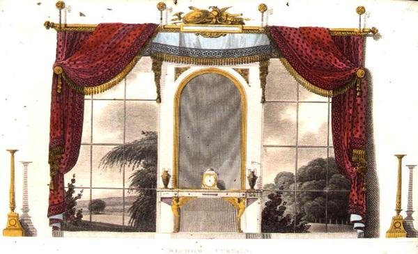 Zasłona okienna do buduaru, płyta 3 z Repozytorium Sztuki Ackermanna, wydana 1809 (kolor lito) autorstwa English School